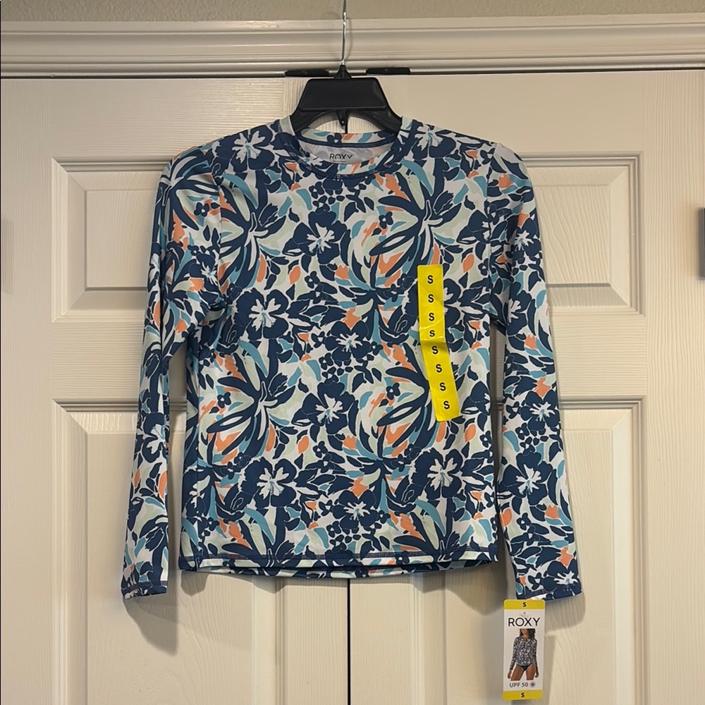 NWT Roxy Blue and Orange Long Sleeve Tee Rashguard